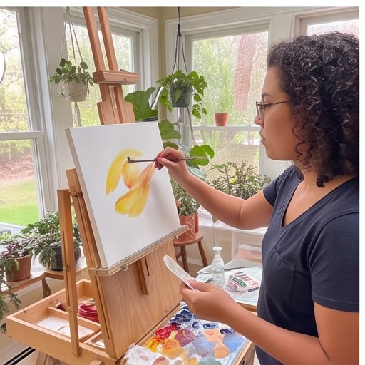 Grace Kim demonstrating art lessons in a lived-in home, activity photo 1