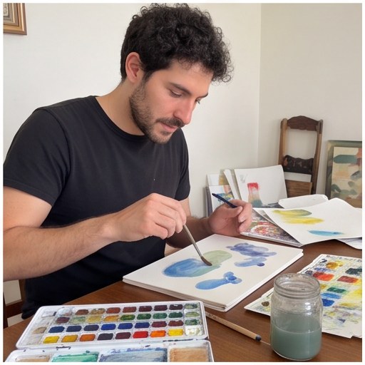Luis Alvarez demonstrating art lessons in a lived-in home, activity photo 1