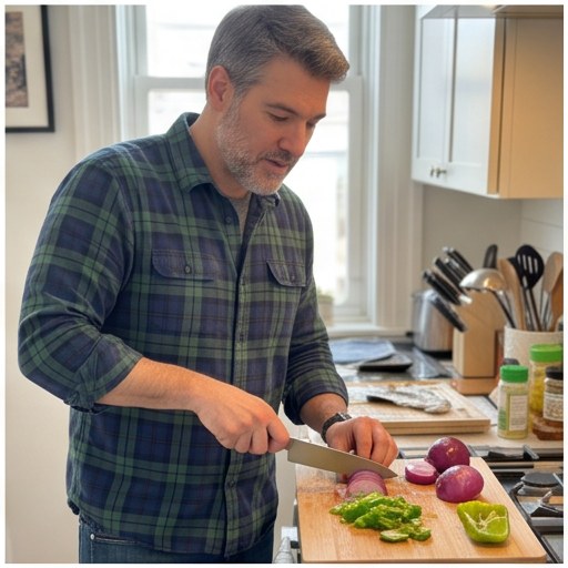 Marcus Nelson demonstrating cooking lessons in a lived-in home, activity photo 1